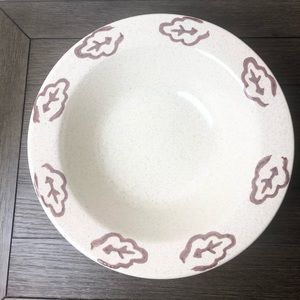 TRE CI large cream speckled serving pasta bowl with hand drawn brown leaves